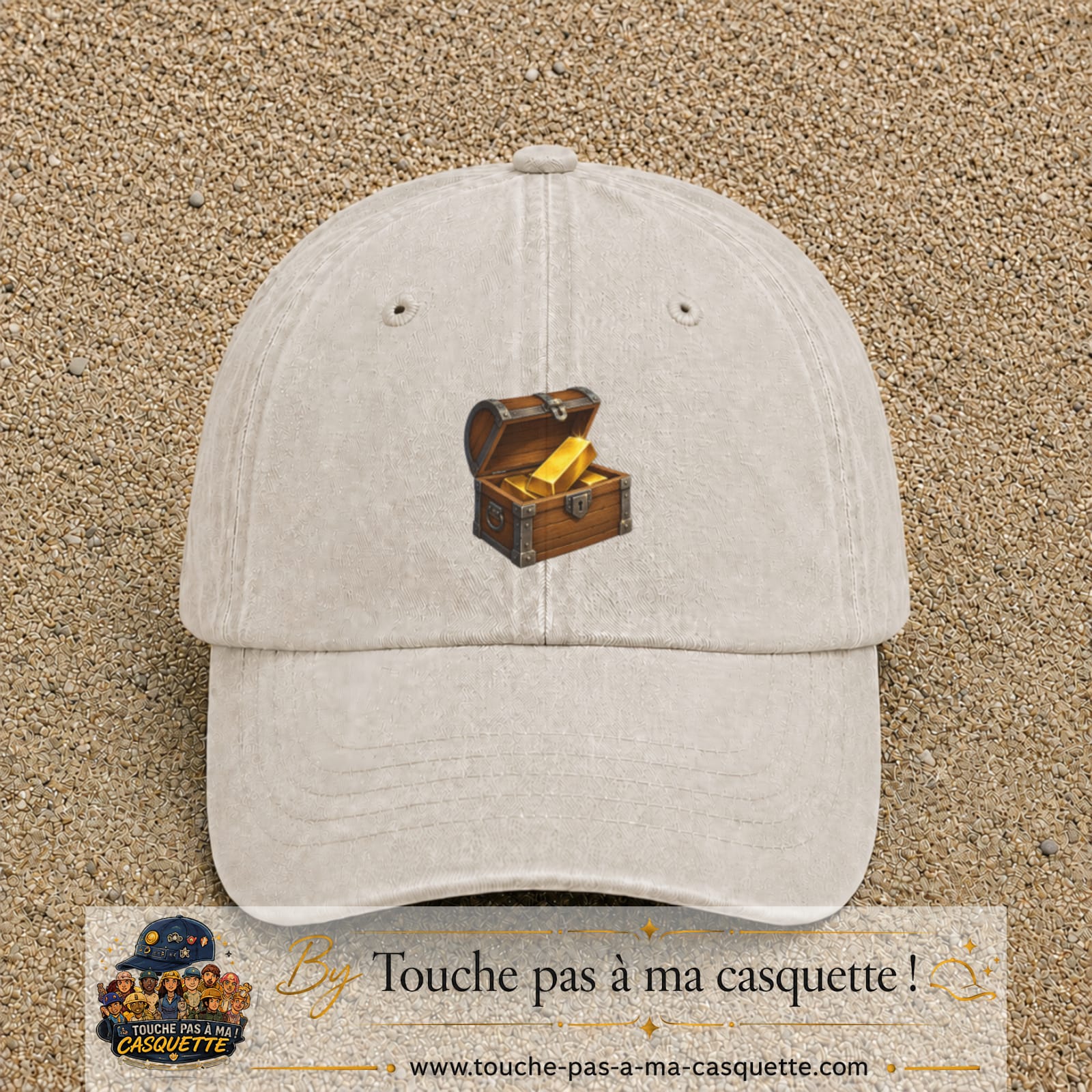 Casquette baseball Beige clair délavé 100% coton avec motif Coffre au trésor 5 cm - image principale