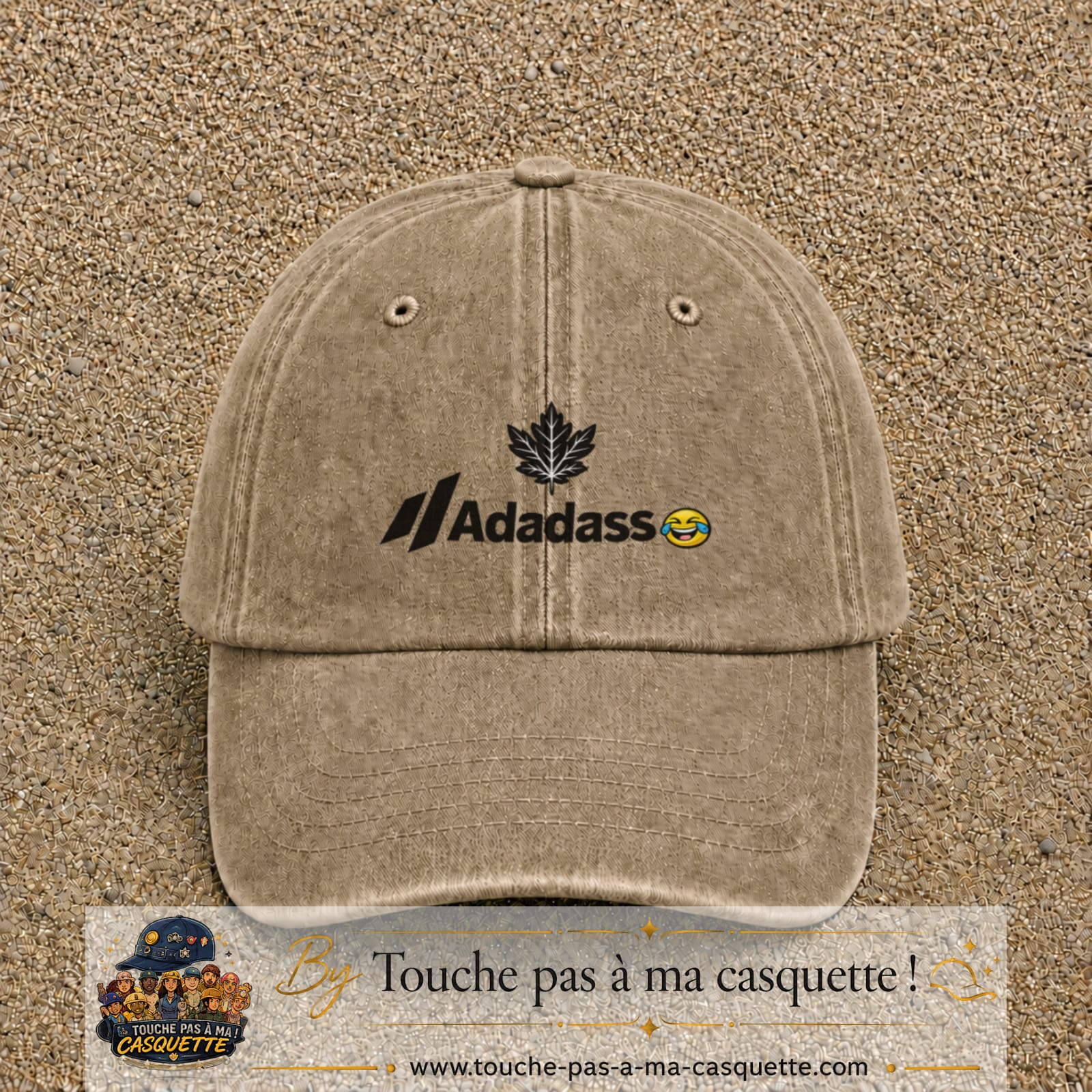 Image principale produit38moyenBF - casquette Beige foncé délavé avec visuel Adadass feuille d’érable 5 cm