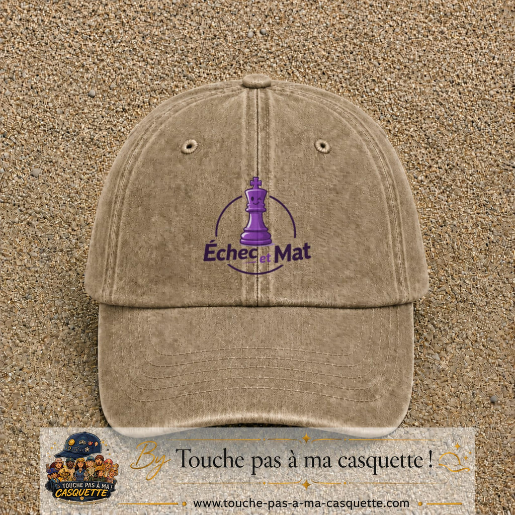 Image principale produit134grosBF - casquette Beige foncé délavé avec visuel Échec mat couronne 7 cm