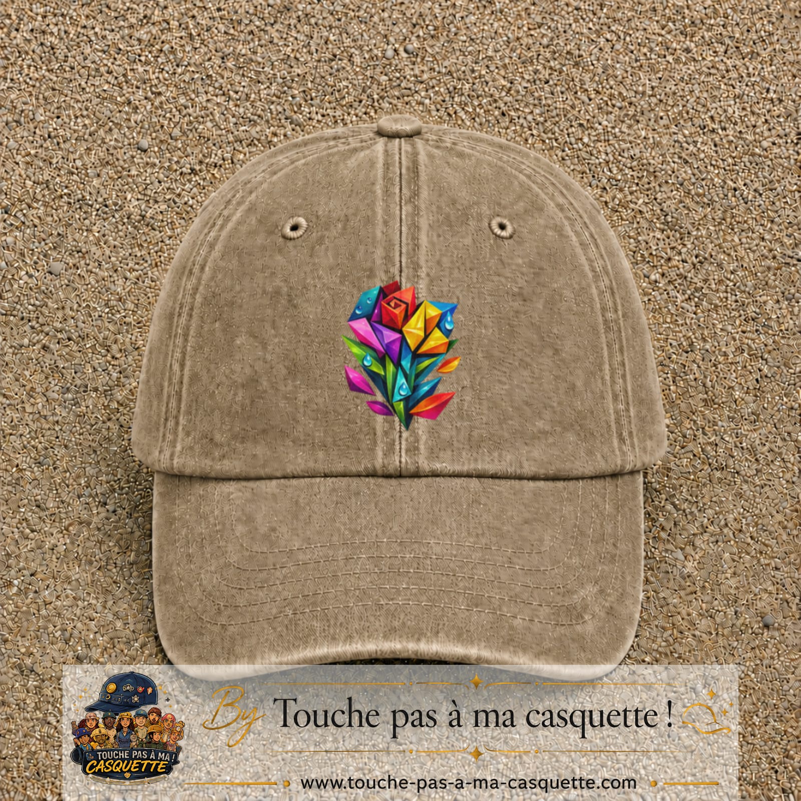 Image principale casquette Beige foncé délavé avec motif Bouquet de cristaux 7 cm