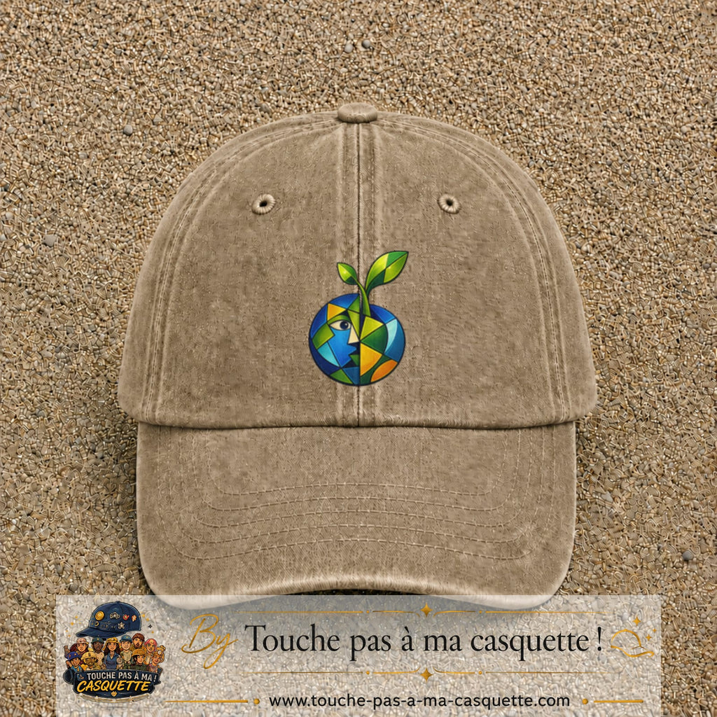 Image principale casquette Beige foncé délavé avec motif Planète nature 7 cm