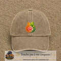 Casquette Beige foncé délavé motif Chat feuille logo 7 cm