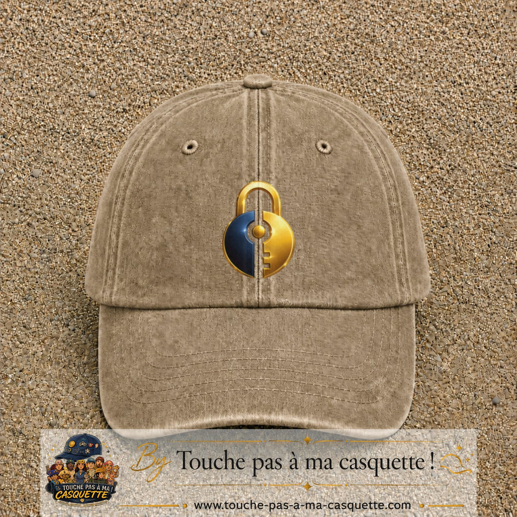 Image principale casquette Beige foncé délavé avec motif Cadenas doré 7 cm
