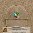 Casquette Beige foncé délavé motif Plante graphique logo 7 cm