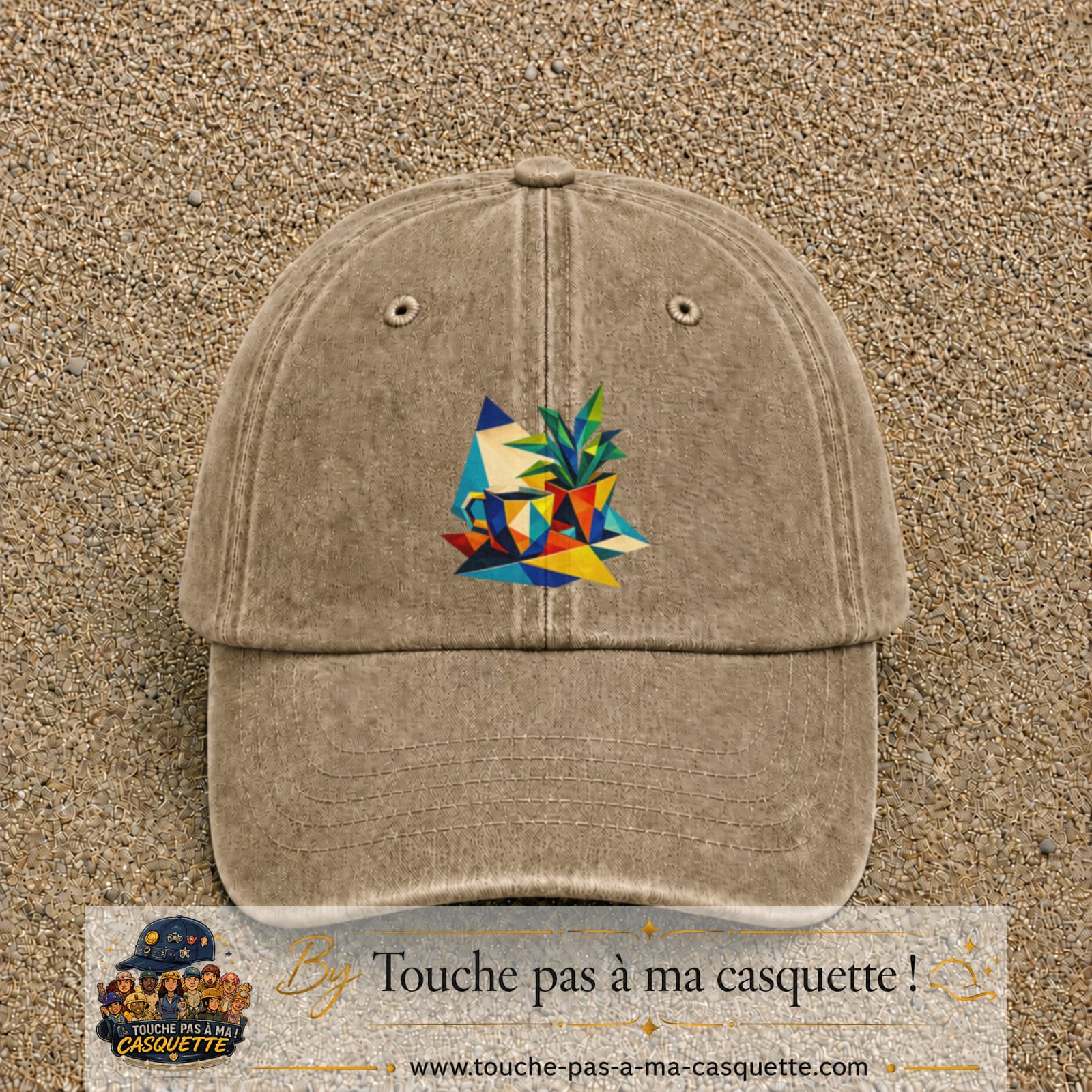 Casquette Beige foncé délavé motif Plante graphique logo 7 cm