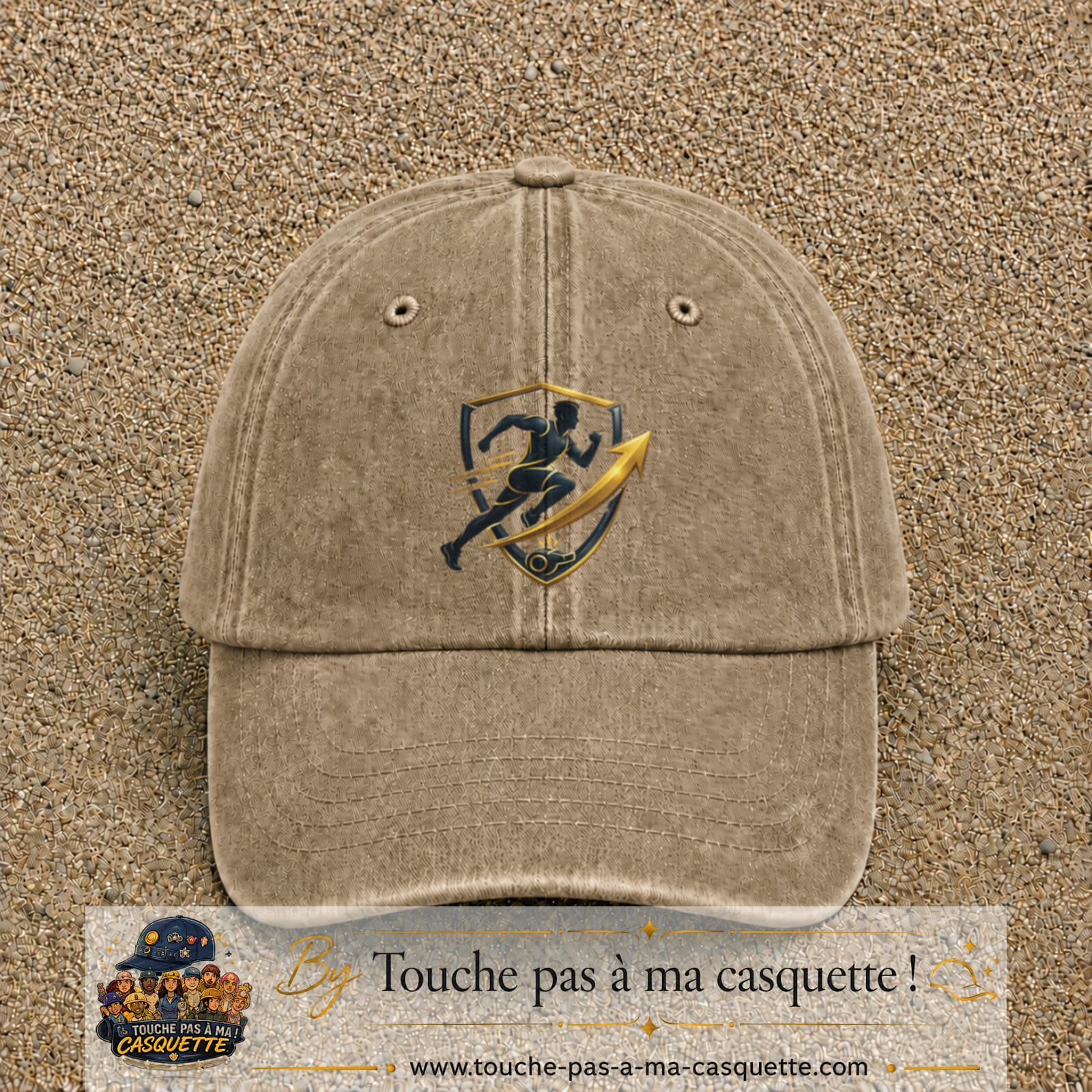 Casquette Beige foncé délavé avec motif Coureur et sifflet de coach en 7 cm – vue principale