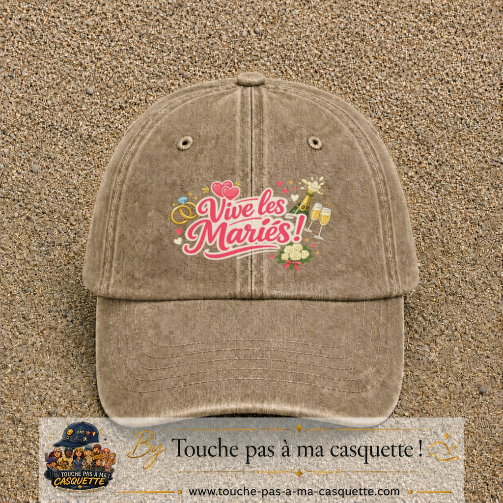 Casquette Beige foncé délavé avec motif Vive les Mariés en 7 cm – vue principale