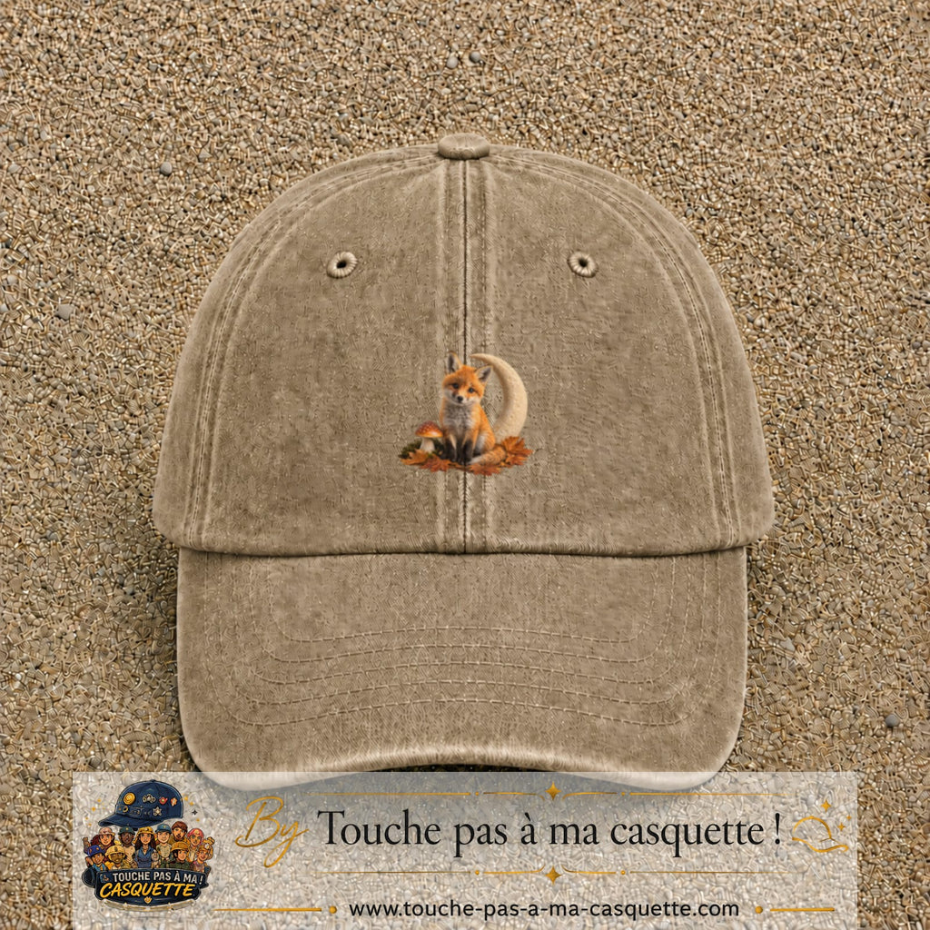 Image principale casquette Beige foncé délavé avec motif Renard de lune 5 cm