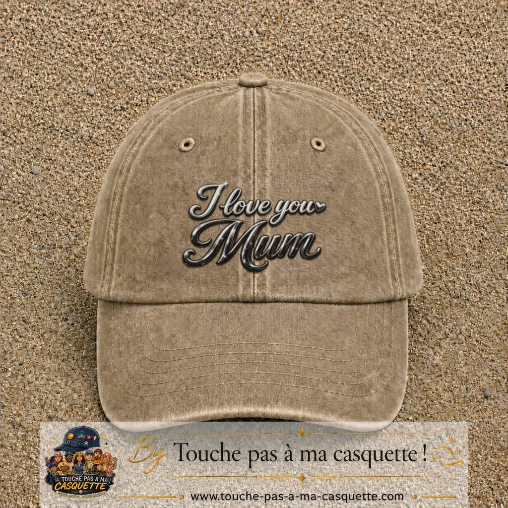 Casquette Beige foncé délavé avec motif I Love You Mum en 7 cm – vue principale