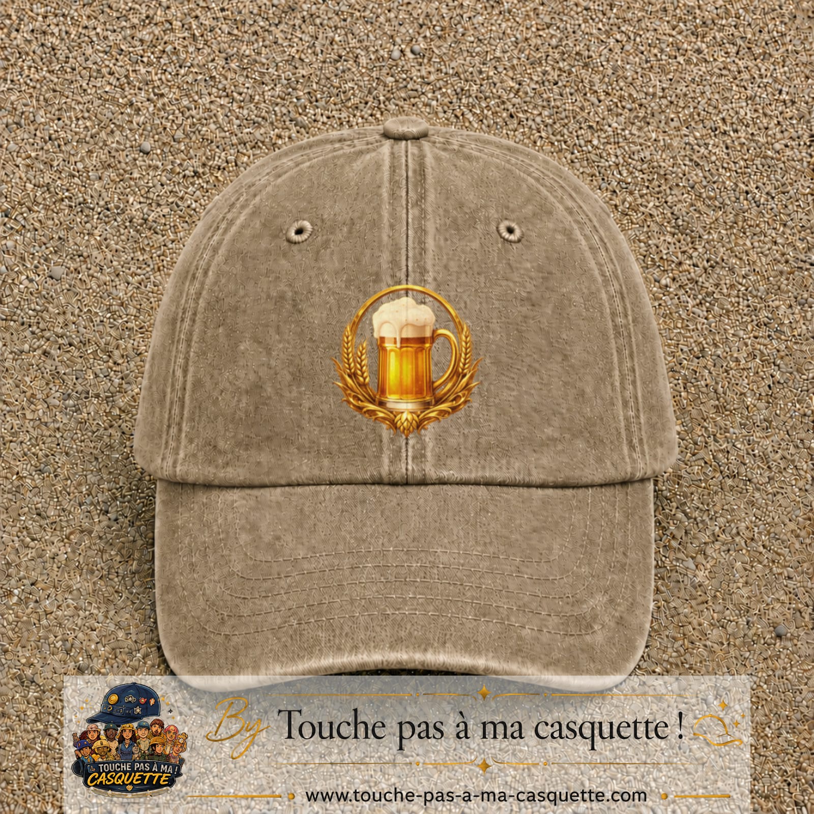 Casquette Beige foncé délavé motif Chope de bière logo 7 cm