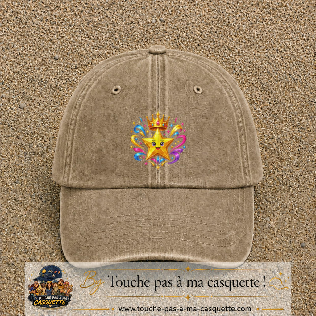Casquette Beige foncé délavé motif Étoile couronnée logo 7 cm