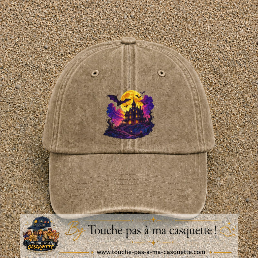 Casquette Beige foncé délavé motif Manoir hanté logo 7 cm