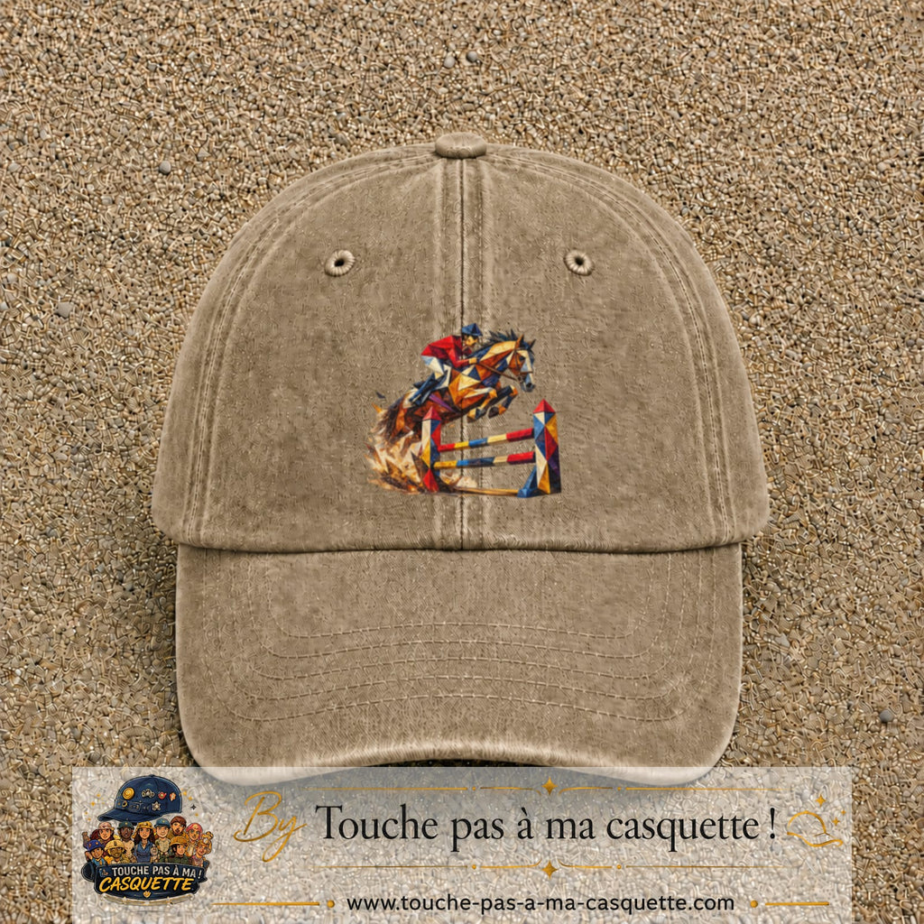 Image principale casquette Beige foncé délavé avec motif Saut d’obstacles 7 cm