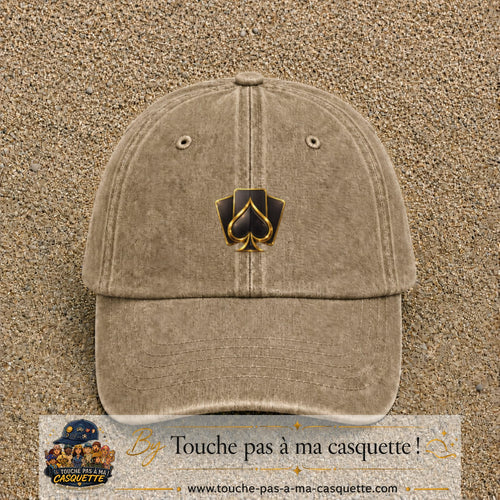 Image principale casquette Beige foncé délavé avec motif As de pique 5 cm