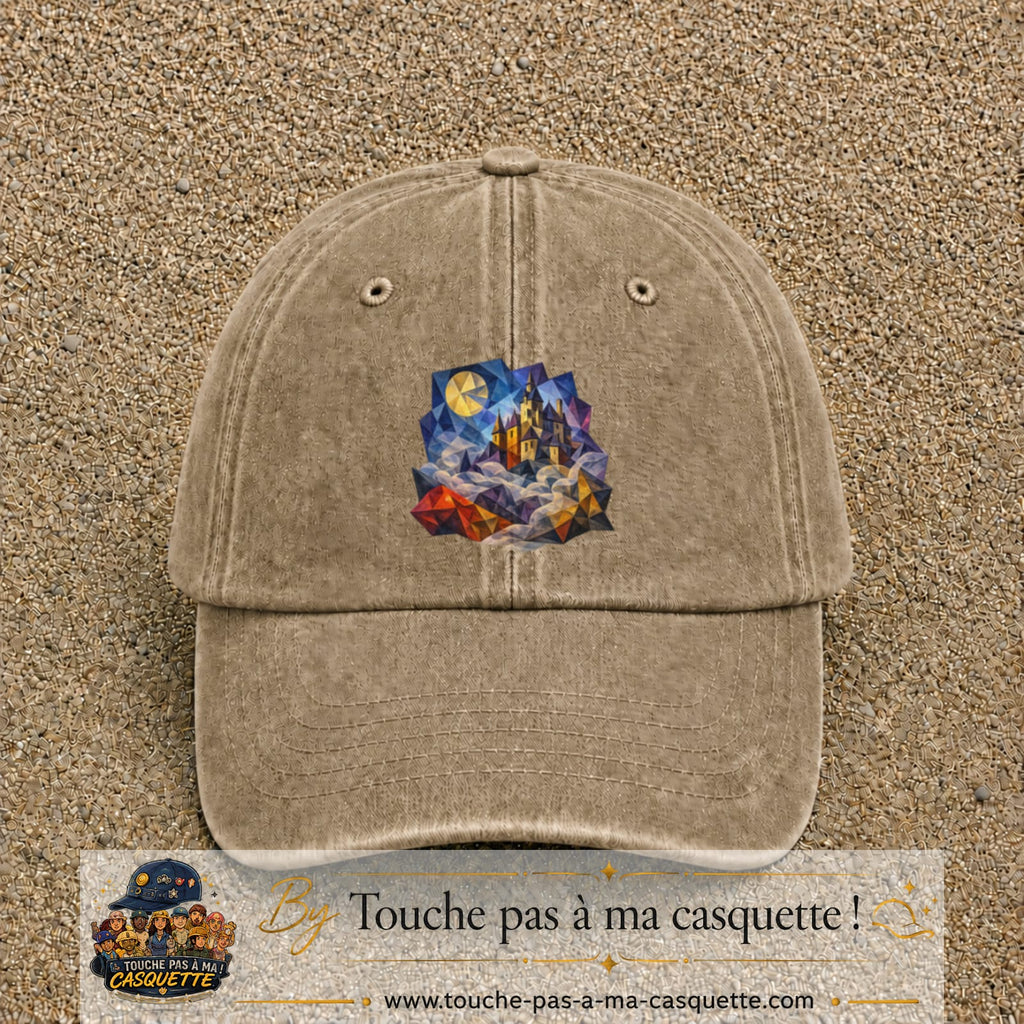 Casquette Beige foncé délavé motif Château médiéval logo 7 cm