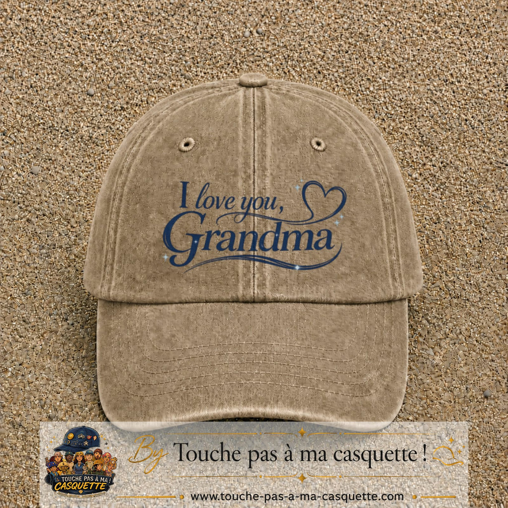 Casquette Beige foncé délavé avec motif I Love You Grandma en 7 cm – vue principale