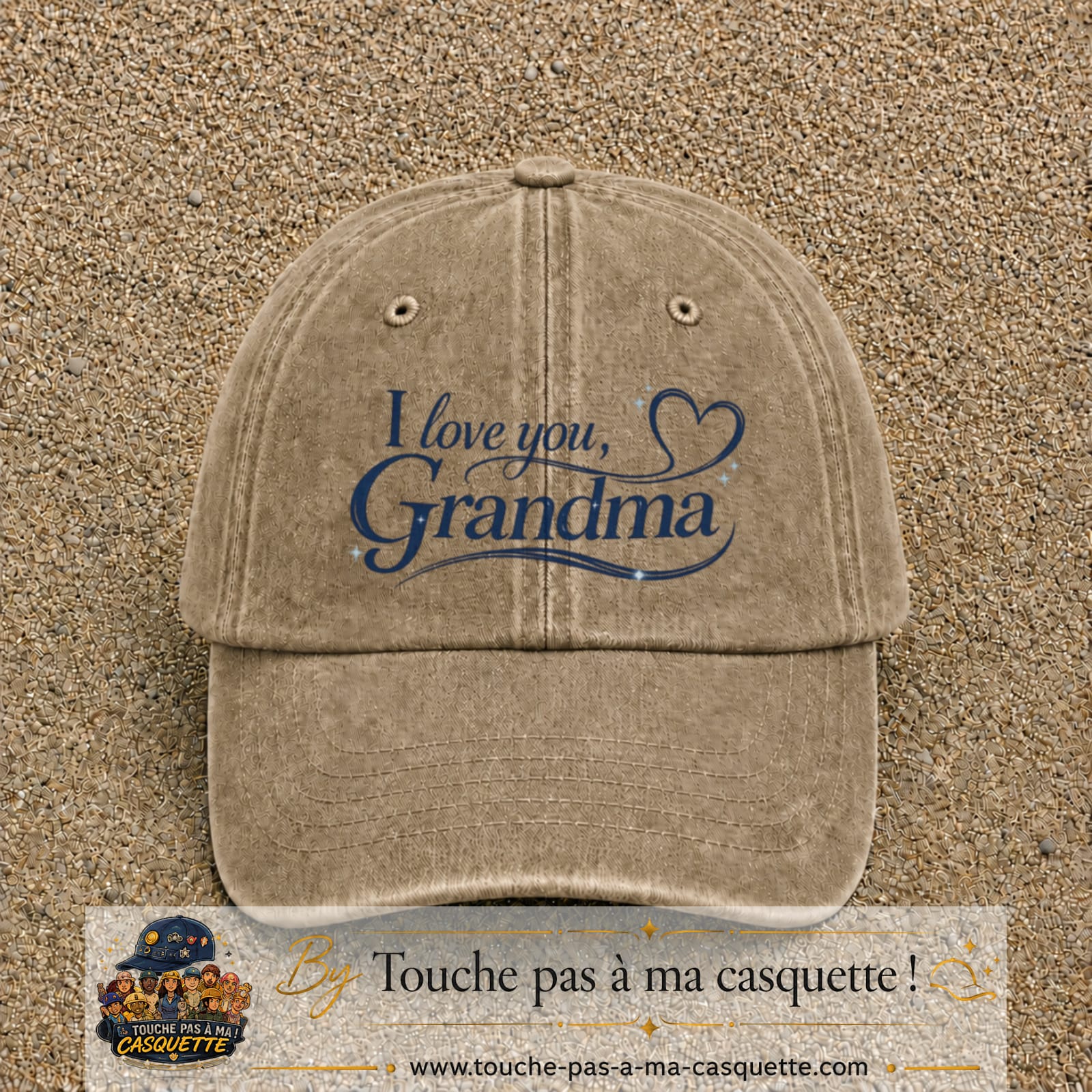 Casquette Beige foncé délavé avec motif I Love You Grandma en 7 cm – vue principale