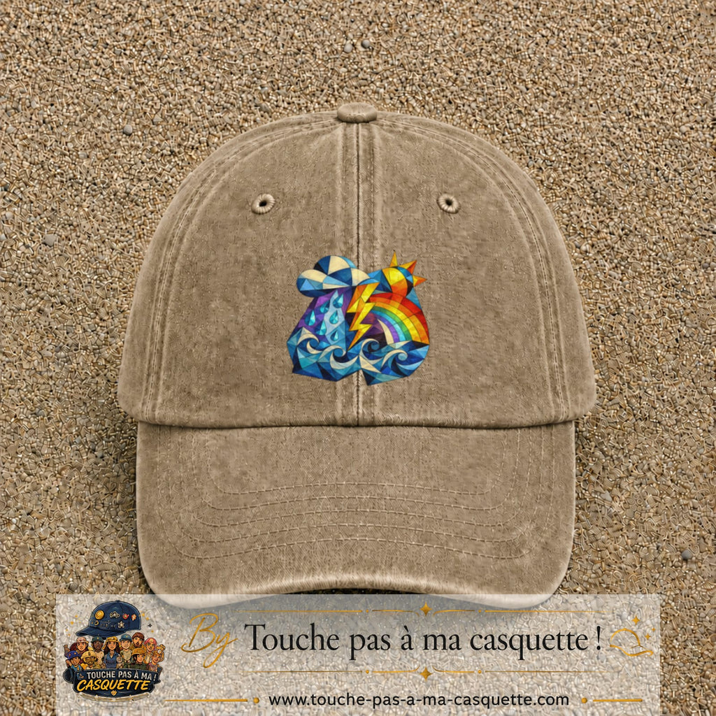 Image principale casquette Beige foncé délavé avec motif Orage arc-en-ciel 7 cm