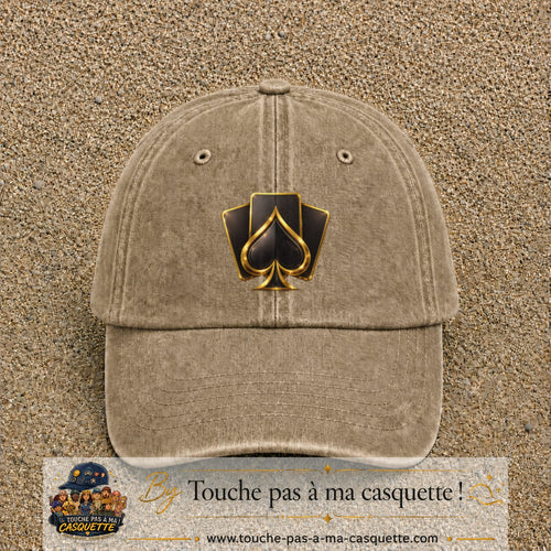 Image principale casquette Beige foncé délavé avec motif As de pique 7 cm