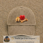 Casquette Beige foncé délavé motif Patte de chien et cœur logo 7 cm