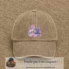 Casquette Beige foncé délavé avec motif Licorne et dragon sur un nuage en 7 cm – vue principale