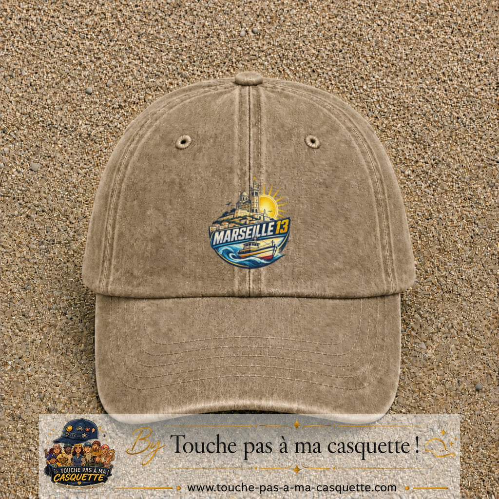Casquette Beige foncé délavé motif Marseille 13 logo 7 cm