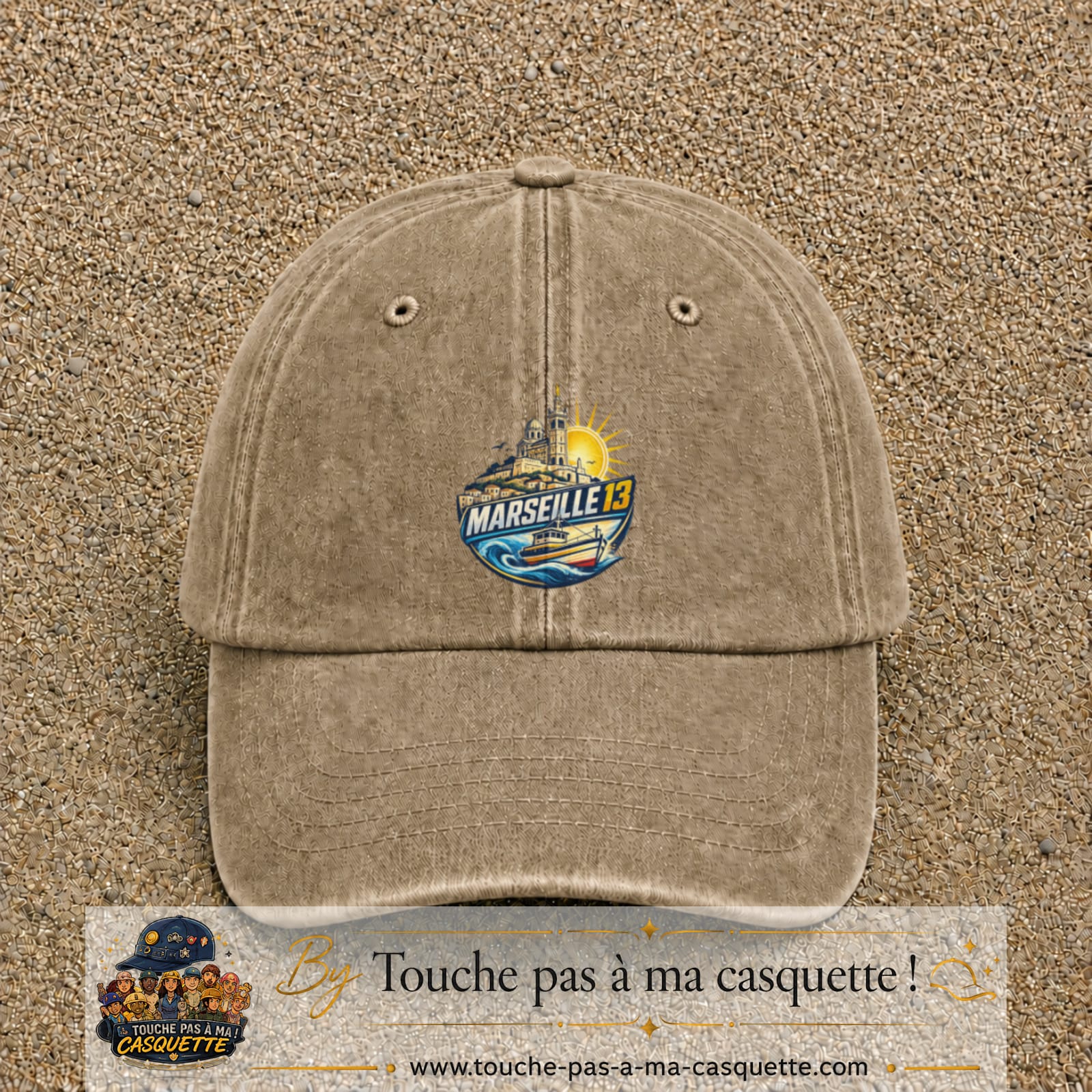 Casquette Beige foncé délavé motif Marseille 13 logo 7 cm