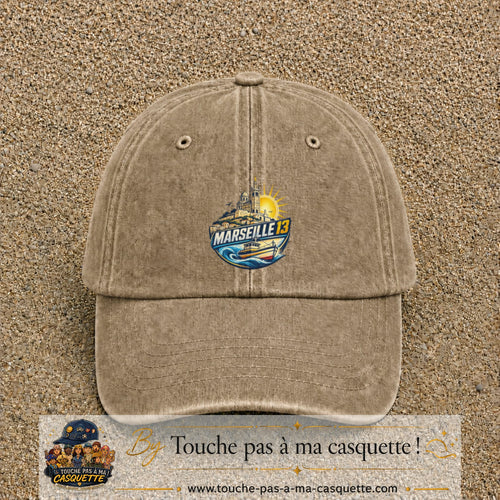 Casquette Beige foncé délavé motif Marseille 13 logo 7 cm
