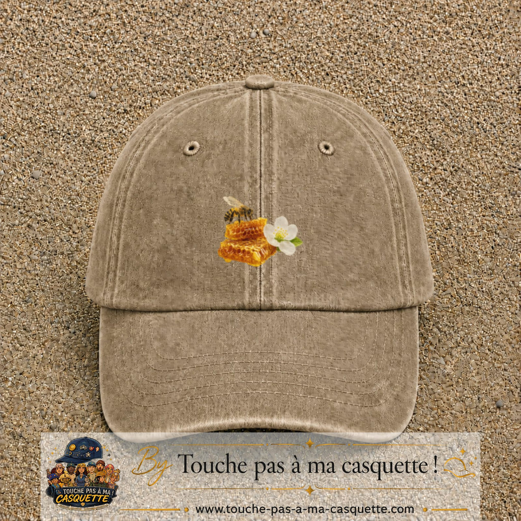 Image principale casquette Beige foncé délavé avec motif Abeille et miel 5 cm