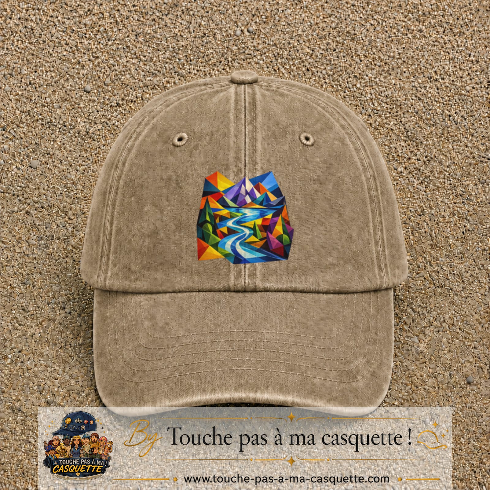 Image principale casquette Beige foncé délavé avec motif Rivière de montagne 7 cm