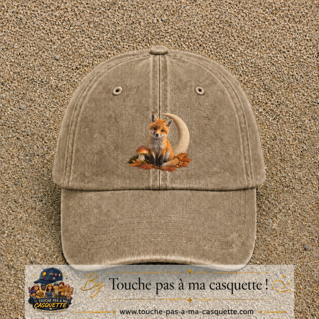 Image principale casquette Beige foncé délavé avec motif Renard de lune 7 cm