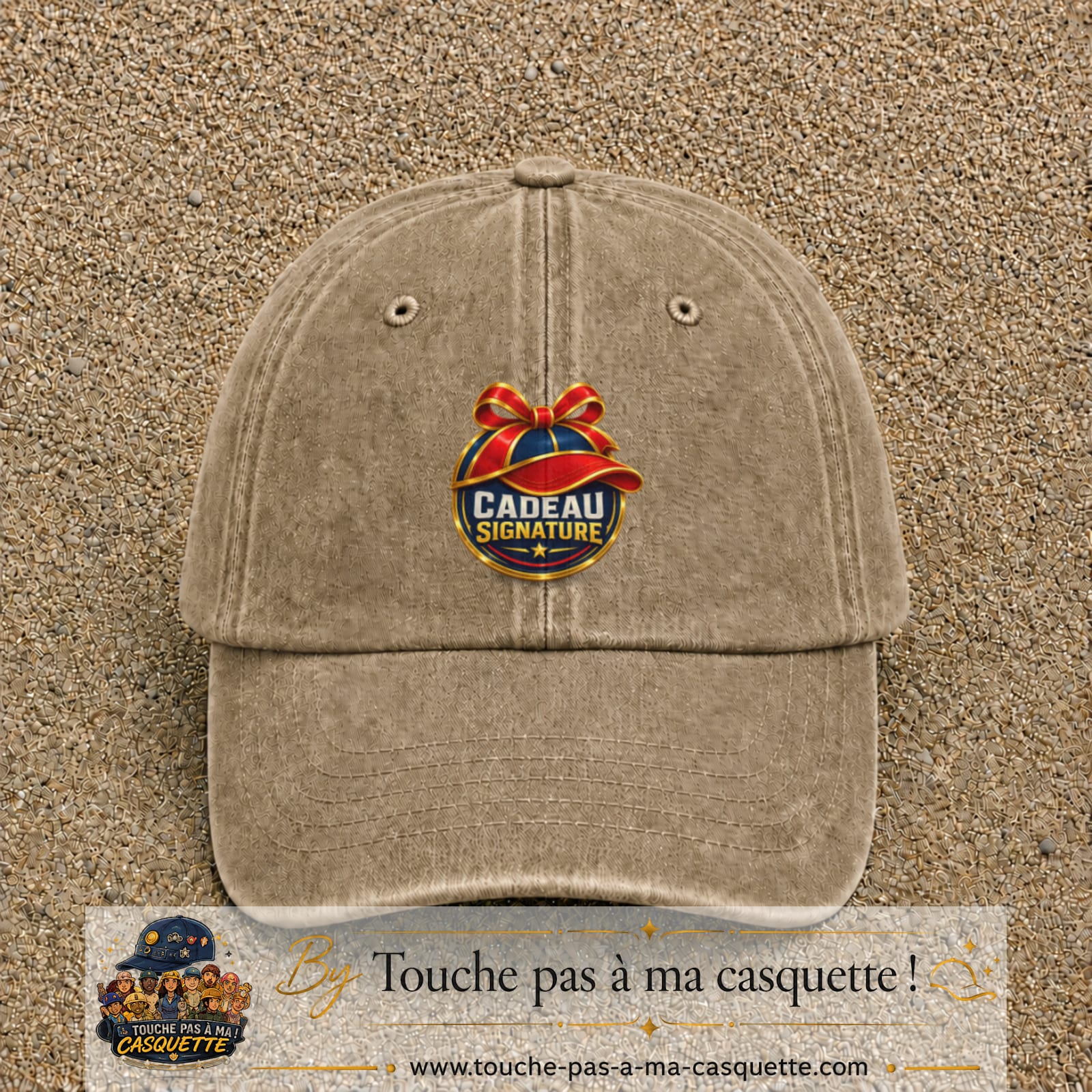 Casquette Beige foncé délavé avec motif Cadeau Signature avec casquette en 7 cm – vue principale