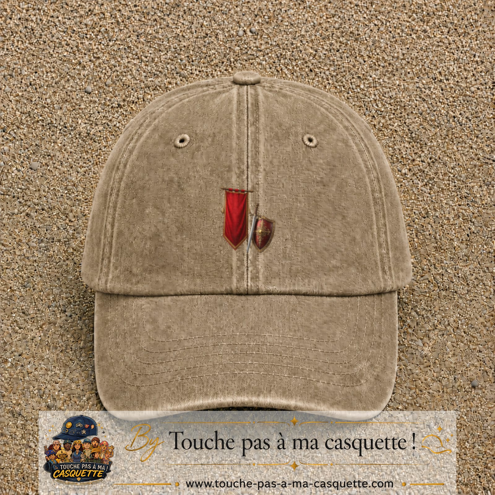Image principale casquette Beige foncé délavé avec motif Bouclier médiéval 5 cm