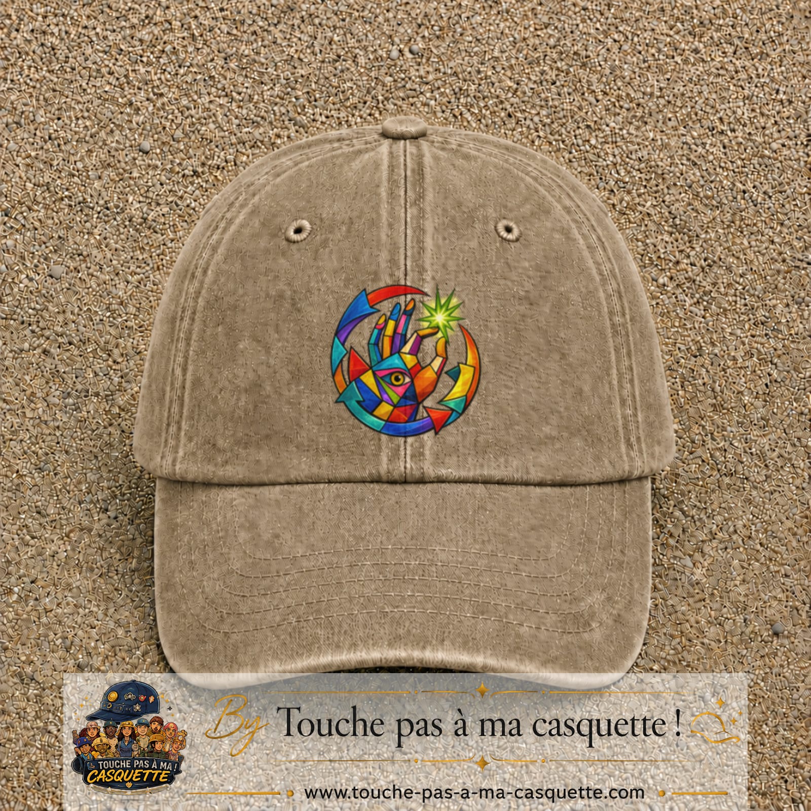 Image principale casquette Beige foncé délavé avec motif Main créative 7 cm