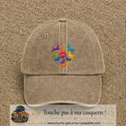 Casquette Beige foncé délavé motif Chats en cœur logo 7 cm