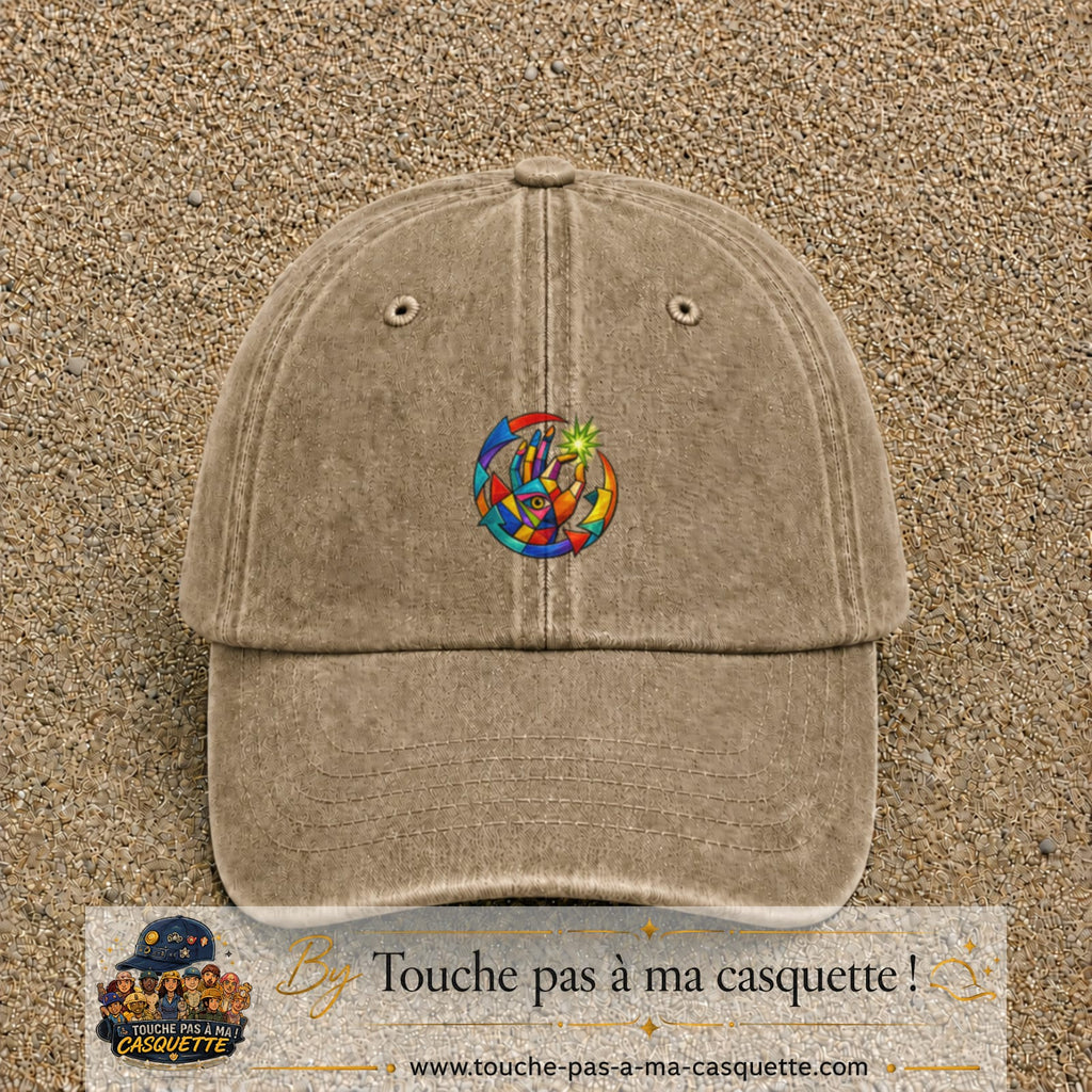 Image principale casquette Beige foncé délavé avec motif Main créative 5 cm