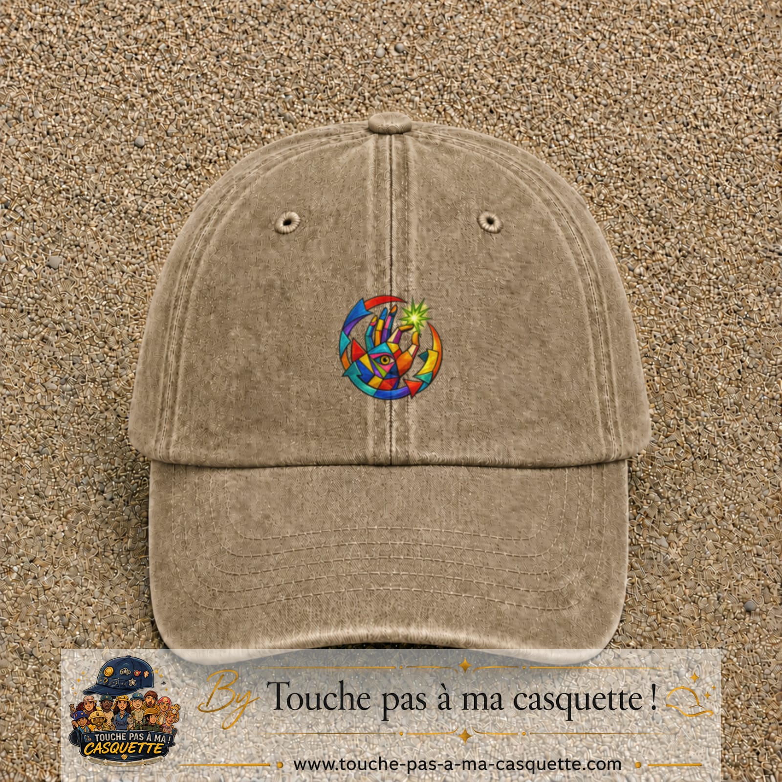 Image principale casquette Beige foncé délavé avec motif Main créative 5 cm
