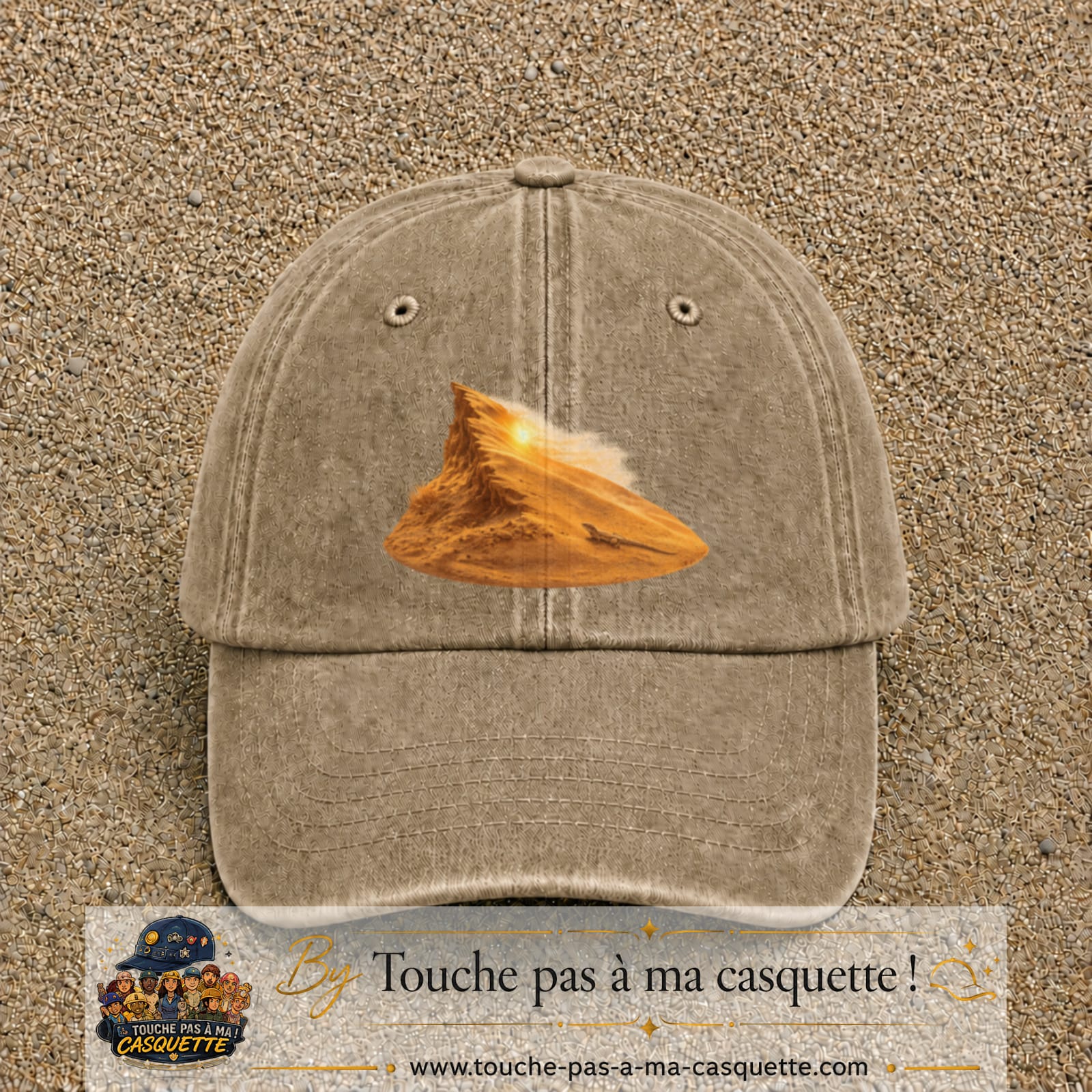 Image principale casquette Beige foncé délavé avec motif Dune du désert 7 cm
