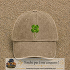 Casquette Beige foncé délavé motif Trèfle porte-bonheur logo 7 cm