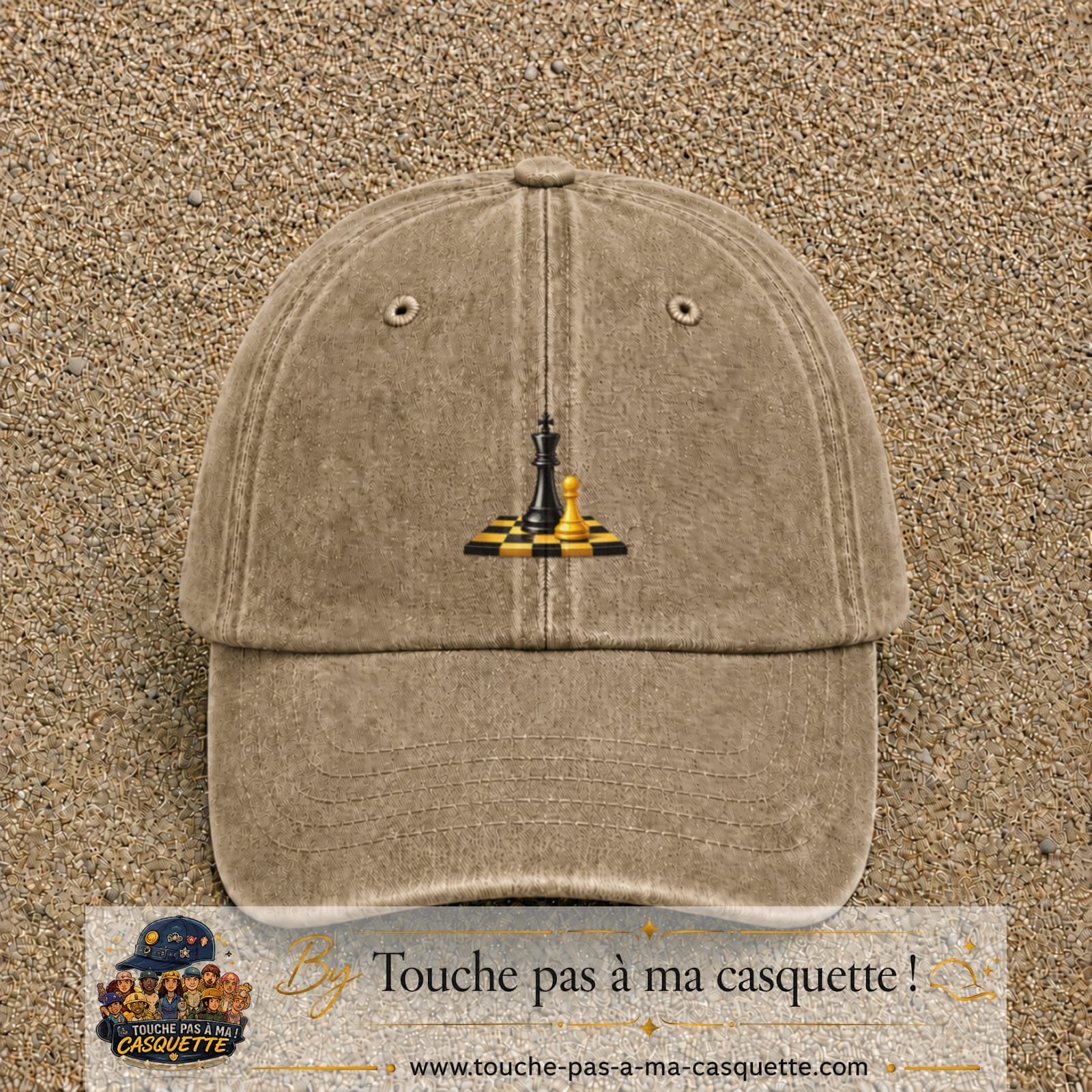 Image principale casquette Beige foncé délavé avec motif Échecs classiques 5 cm