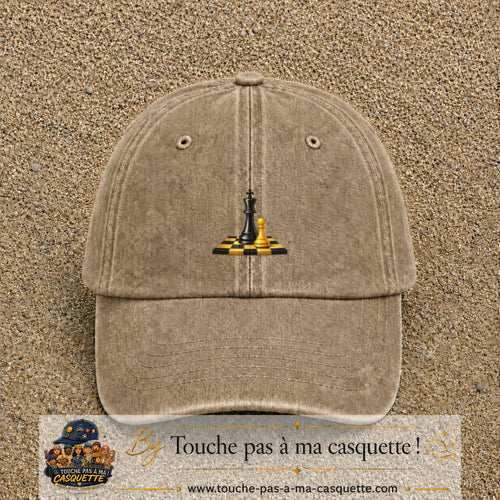 Image principale casquette Beige foncé délavé avec motif Échecs classiques 5 cm