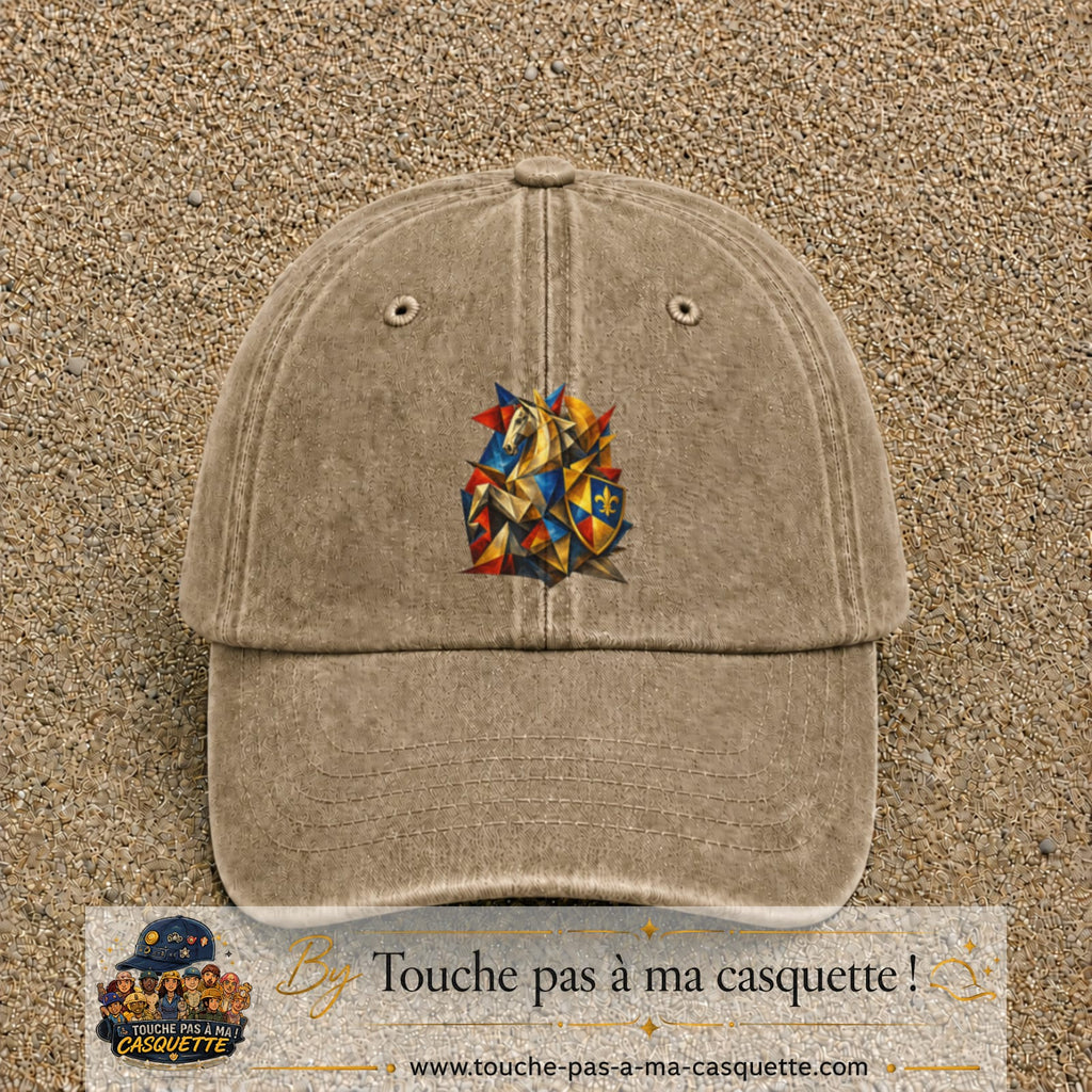 Image principale casquette Beige foncé délavé avec motif Chevalier mosaïque 7 cm