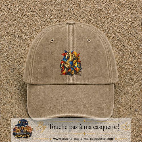 Image principale casquette Beige foncé délavé avec motif Chevalier mosaïque 7 cm
