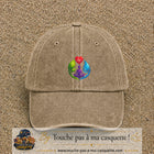 Casquette Beige foncé délavé motif Yoga santé logo 7 cm