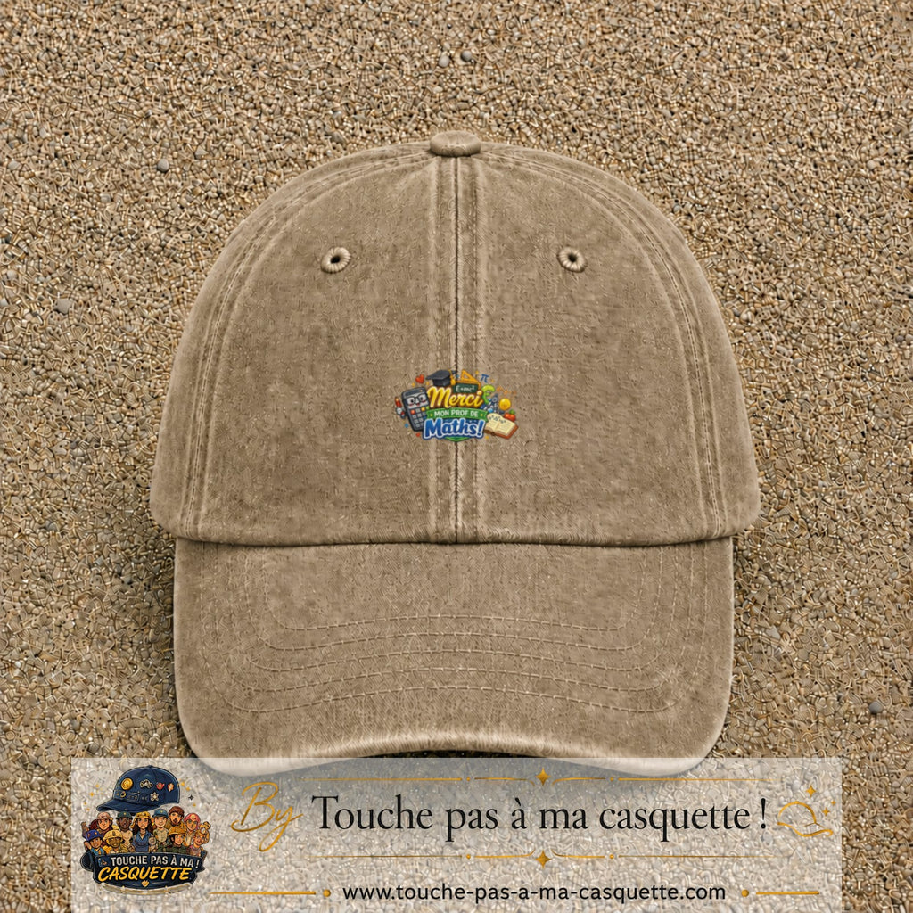Casquette Beige foncé délavé avec motif Merci mon prof de maths en 3 cm – vue principale