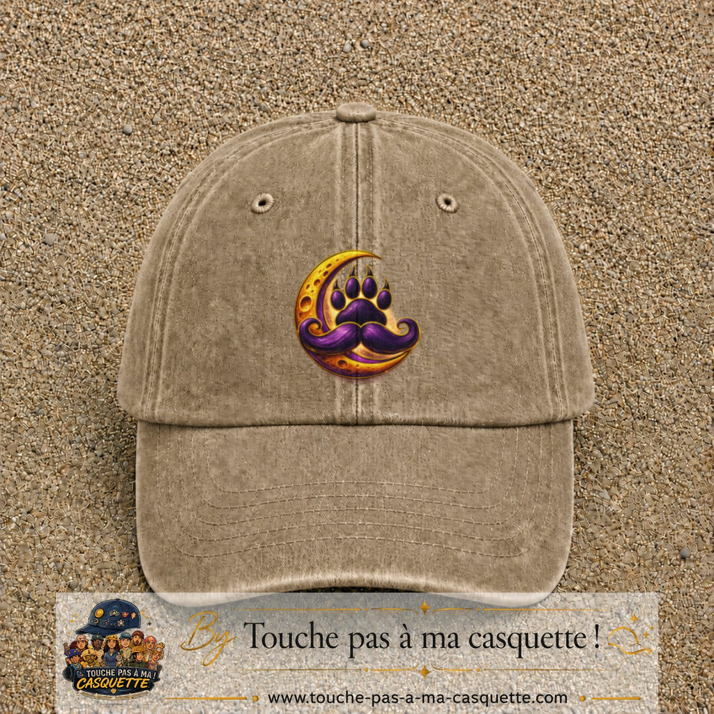 Casquette Beige foncé délavé avec motif Patte moustachue sur lune en 7 cm – vue principale