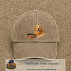 Image principale casquette Beige foncé délavé avec motif Chien avec collier 7 cm