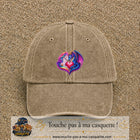 Casquette Beige foncé délavé motif Licorne et dragon cœur logo 7 cm