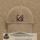 Casquette Beige foncé délavé motif Guitare rock logo 7 cm