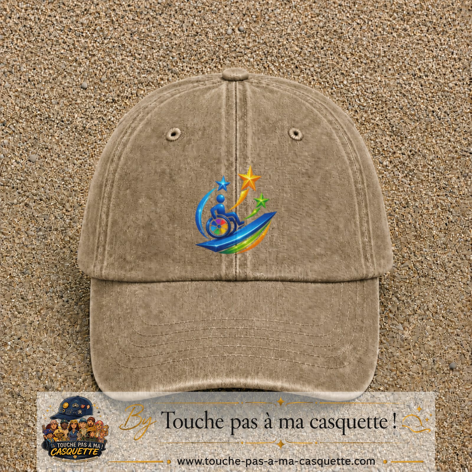 Image principale casquette Beige foncé délavé avec motif Accessibilité étoilée 7 cm